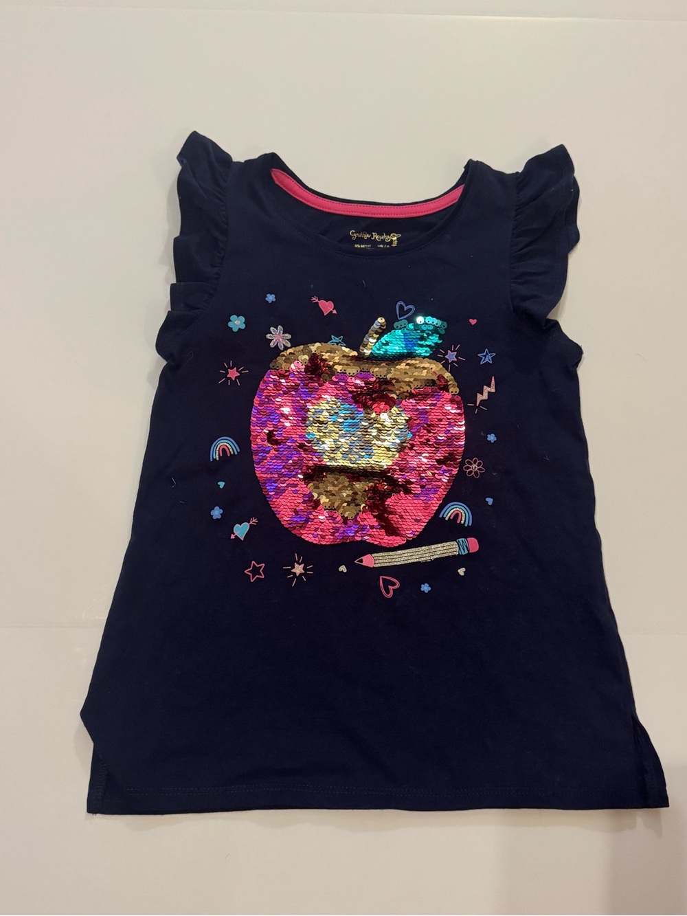 Cynthia Rowley Navy Sequin Apple Ruffle Sleeve Tank Medium